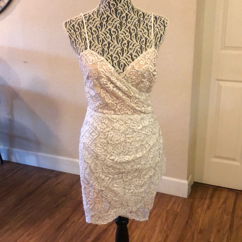 Lush NWT white and nude lace bodycon dress